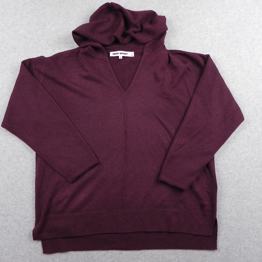 DKNY Sport Hoodie Sweater Womens XL Pullover Knit Casual Plum Purple Long Sleeve